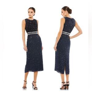 Mac Duggal | A10509 Sleeveless High Neck Beaded Midi Sheath Dress Size 2 NWT